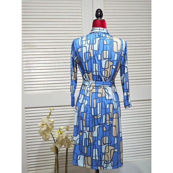 J. McLaughlin Women's Blue / Beige Geometric Pattern Button-Front Dress Sz S 204 - Picture 5 of 12